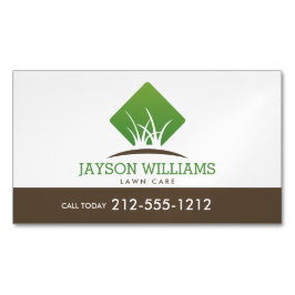 芝生気にモダン/造園グラスのロゴ白 マグネット名刺