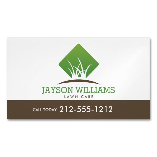 芝生気にモダン/造園グラスのロゴ白 マグネット名刺 (正面)