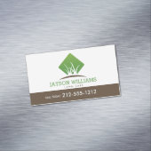 芝生気にモダン/造園グラスのロゴ白 マグネット名刺 (インサイチュ)