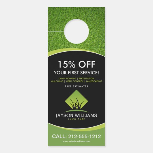 芝生気にモダン/造園グラスロゴ黒 ドアノブサイン (正面)