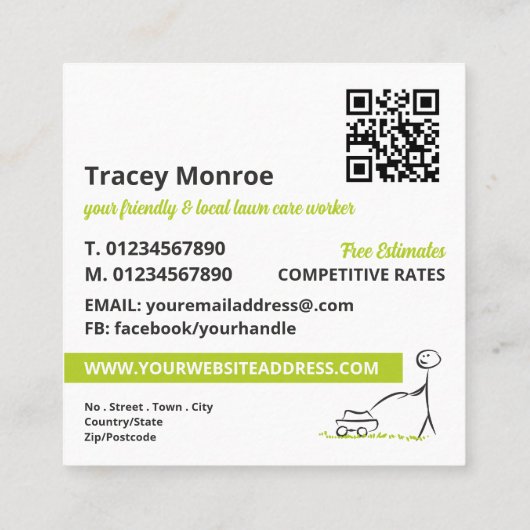 芝生気に労働者、芝生気にサービス スクエア名刺 (裏面)