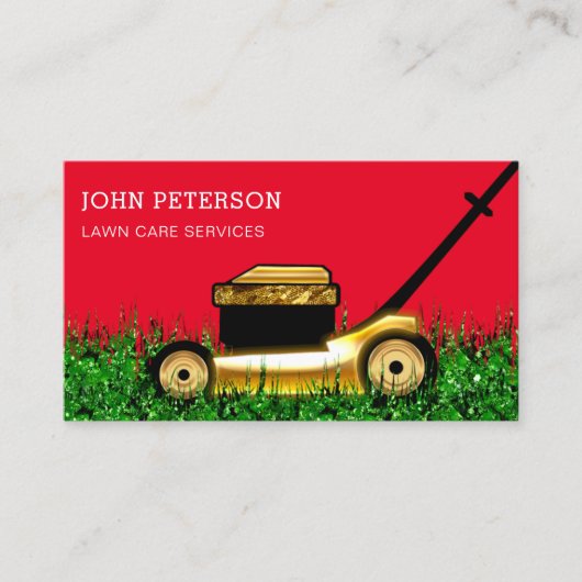 芝生気に園芸の草刈りサービスレッド 名刺 (正面)