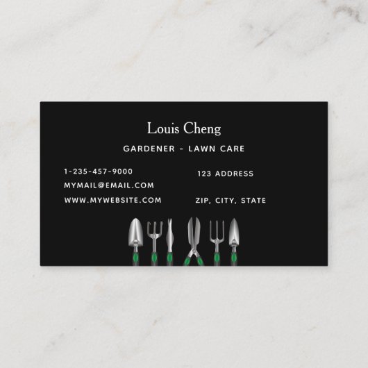 芝生気に園芸の黒い園芸用具 名刺 (裏面)