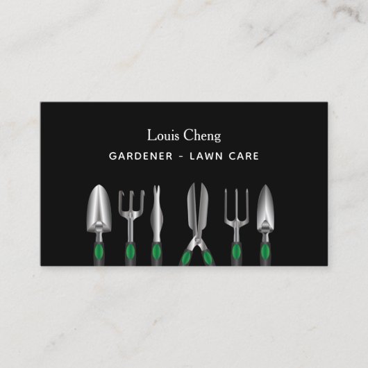 芝生気に園芸の黒い園芸用具 名刺 (正面)