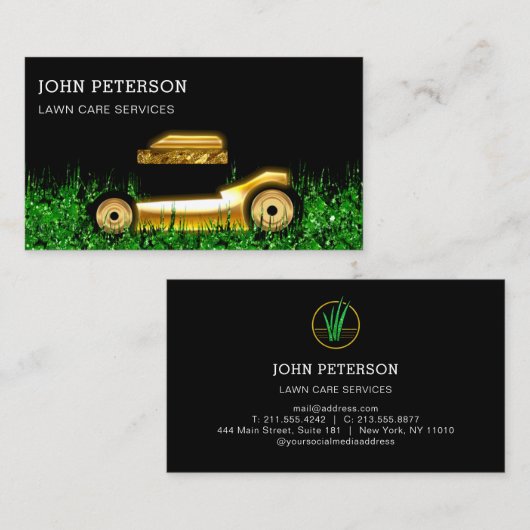 芝生気に園芸草の切断サービス金ゴールド 名刺 (正面/裏面)