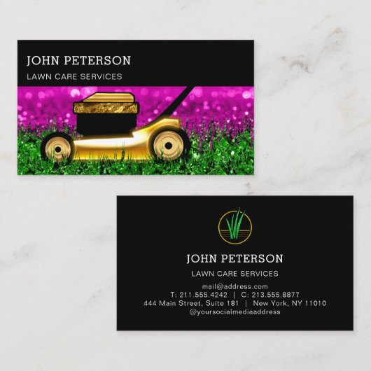 芝生気に園芸草刈りサービスピンク 名刺 (正面/裏面)