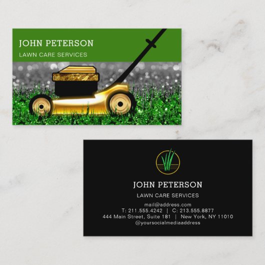 芝生気に園芸草刈りサービス緑 名刺 (正面/裏面)