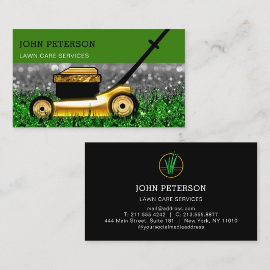 芝生気に園芸草刈りサービス金ゴールドグラ 名刺 (正面/裏面)