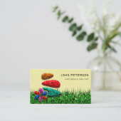 芝生気に園芸風景グラスロゴ花 名刺 (スタンド正面)