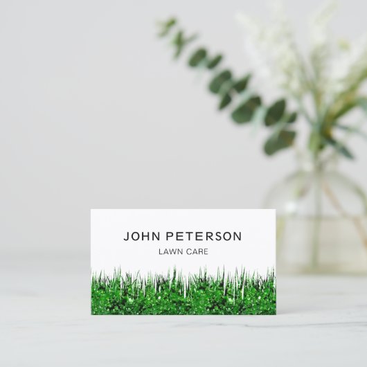 芝生気に園芸風景グリーンホワイト 名刺 (スタンド正面)