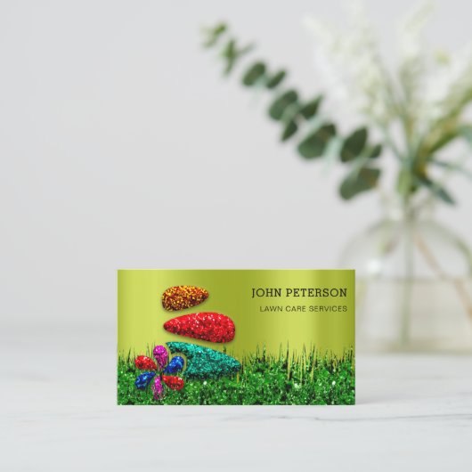 芝生気に園芸風景サービスのロゴグリーン 名刺 (スタンド正面)