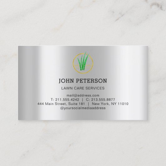 芝生気に園芸風景サービスのロゴシルバー 名刺 (裏面)