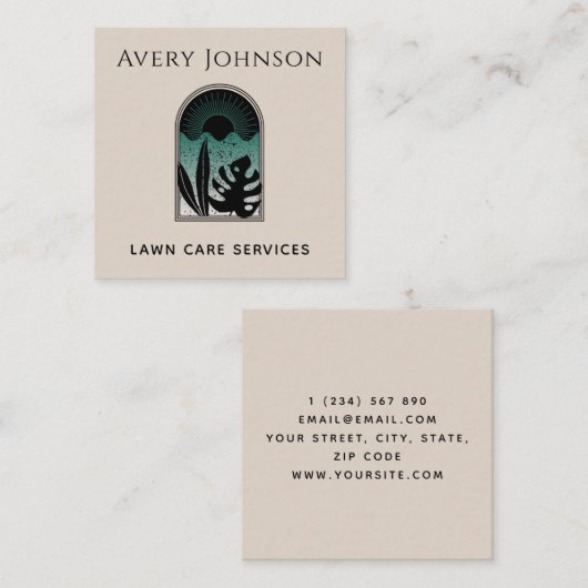 芝生気に造園ガーデニングアールデコトロピカル スクエア名刺 (正面/裏面)