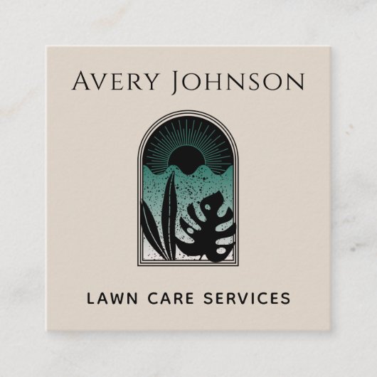 芝生気に造園ガーデニングアールデコトロピカル スクエア名刺 (正面)