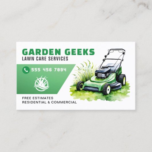 芝生気に造園サービス水色 名刺 (正面)