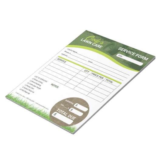芝生気に造園サービス注文請求書型枠 ノートパッド (アングル)