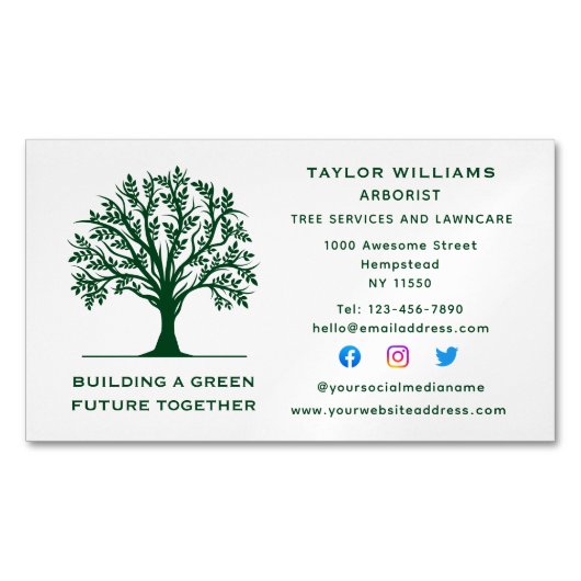 芝生気に造園ツリーサービスソーシャルメディア マグネット名刺 (正面)