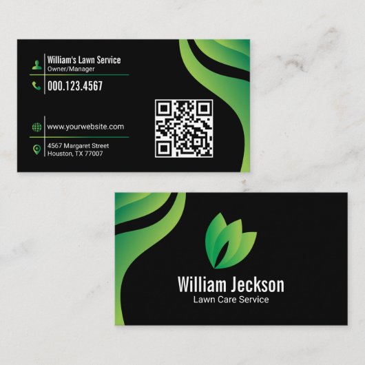 芝生気に造園モーニングブラック&グリーン 名刺 (正面/裏面)
