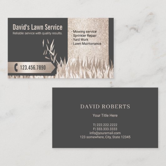 芝生気に造園刈エレガント金ゴールド 名刺 (正面/裏面)