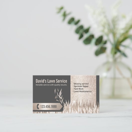 芝生気に造園刈エレガント金ゴールド 名刺 (スタンド正面)