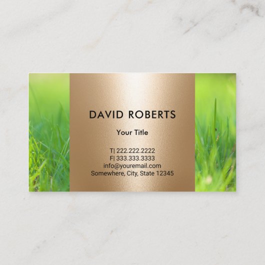 芝生&気に造園サービスグリーン&金ゴールド 名刺 (裏面)