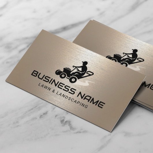 芝生&気に造園モーアーのロゴきらめく金ゴールド 名刺