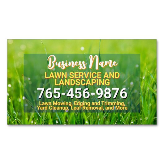 芝生、気に造園、ツリーサービス、芝刈り草 マグネット名刺 (正面)