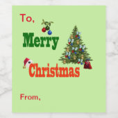 芝鉢クリスマスツリーとストッキング ワインラベル (シングルラベル)