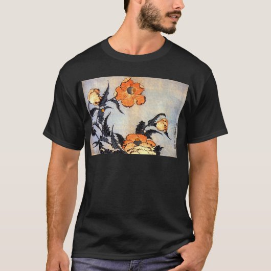 芥子の花,北斎ポピーたち北斎浮世絵 Tシャツ (正面)