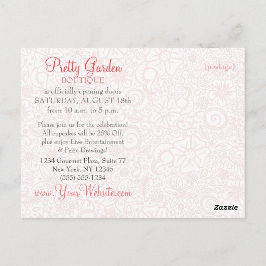 花いっぱいのピンク カスタム特別イベント ポストカード (裏面)