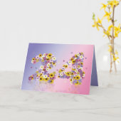 花いっぱいの手紙が付いている第24バースデー・カード カード (黄色い花)