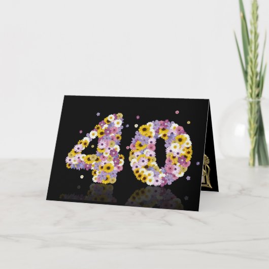 花いっぱいの手紙が付いている第40バースデー・カード カード (正面)
