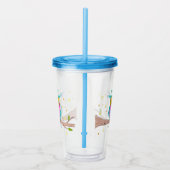 花いっぱいの目の名前入りな先生のタンブラーを持つフクロウ アクリルタンブラー (右)