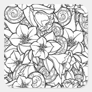 花いっぱいのZendoodle スクエアシール