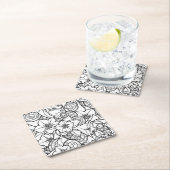 花いっぱいのZendoodle スクエアペーパーコースター (インサイチュ)