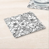 花いっぱいのZendoodle スクエアペーパーコースター (アングル)