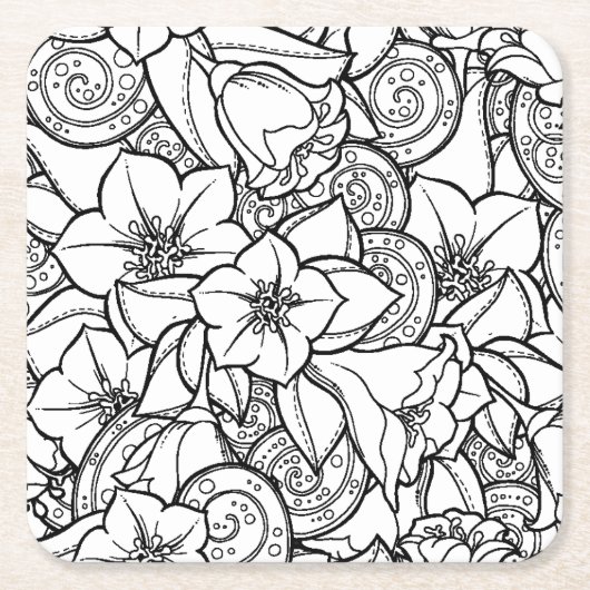 花いっぱいのZendoodle スクエアペーパーコースター (正面)