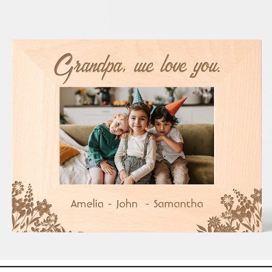 花おじいちゃん名前木枠を彫った レーザー彫刻フレーム