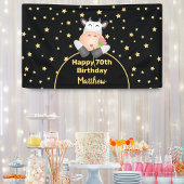 花おもしろいのハッピーマンガ牛70誕生日 横断幕