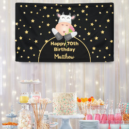 花おもしろいのハッピーマンガ牛70誕生日 横断幕