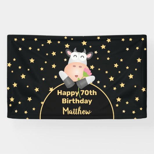 花おもしろいのハッピーマンガ牛70誕生日 横断幕 (横)