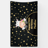 花おもしろいのハッピーマンガ牛70誕生日 横断幕 (縦)