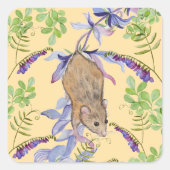 花おもしろいの茂みの中のネズミ スクエアシール (正面)