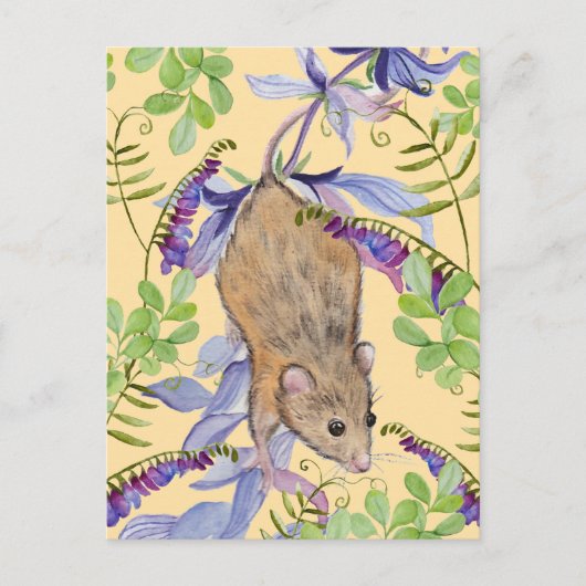 花おもしろいの茂みの中のネズミ。 ポストカード (正面)