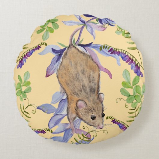 花おもしろいの茂みの中のネズミ。 ラウンドクッション (正面)