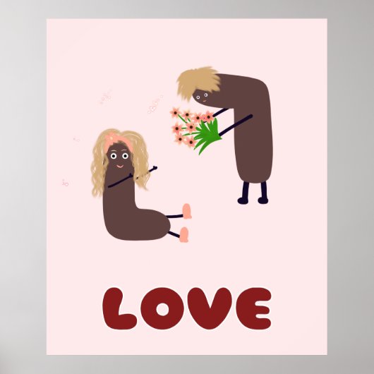 花おもしろい付きカップル ポスター (正面)