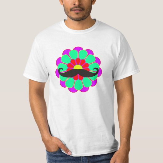 花おもしろい力開花I +口ひげ Tシャツ (正面)