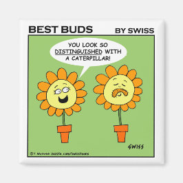 花おもしろい口ひげ毛虫漫画 マグネット