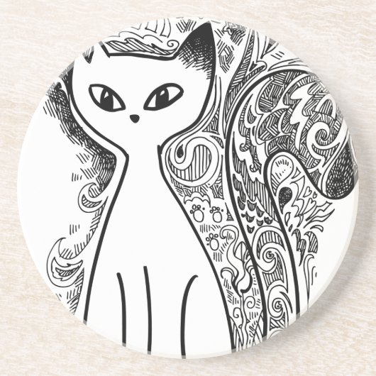 花おもしろい柄の猫 コースター (正面)