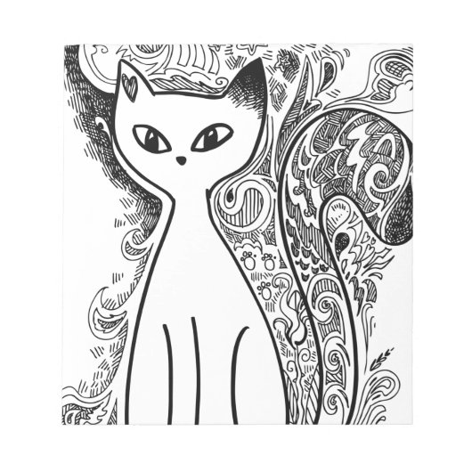 花おもしろい柄の猫 ノートパッド (正面)